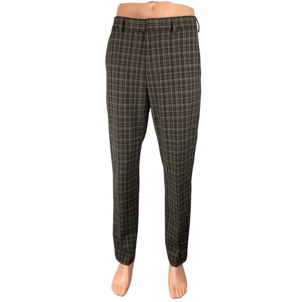 H&M Mens Brown Plaid Slim Fit Straight Leg Mid Rise Chino Trousers Pants Size 30